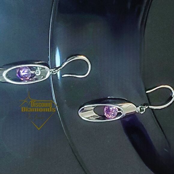 Round Pink Crystal Long Dangle Fishhook Earrings on 925 Silver - Picture 7 of 10